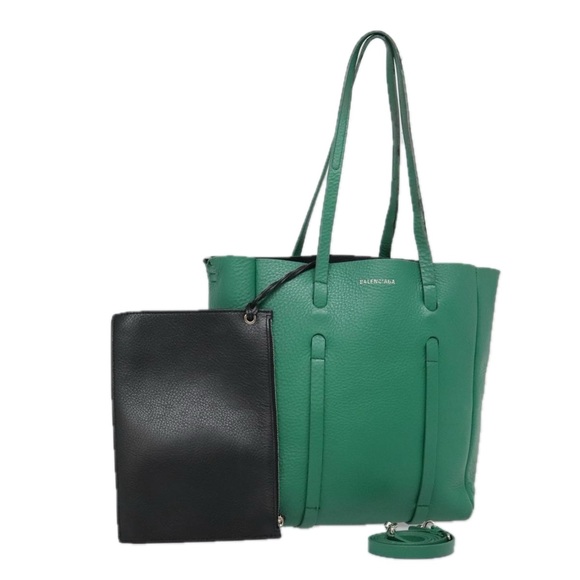 BALENCIAGA Tote Bag Leather 2way Green Silver Auth ep5837 - Picture 1 of 16